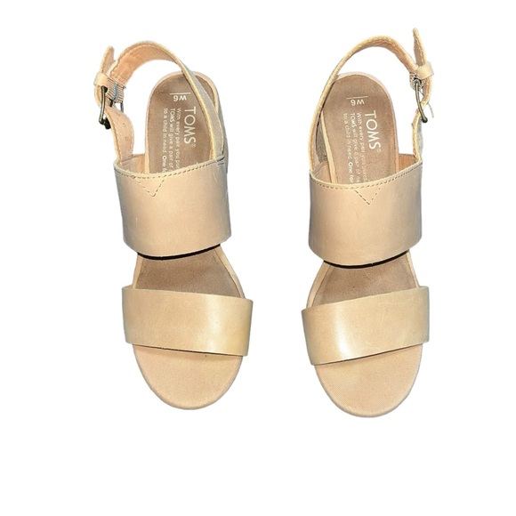 Toms Poppy Tan Leather Stacked Heel Slingback Sandals Size 6 W - Picture 3 of 5